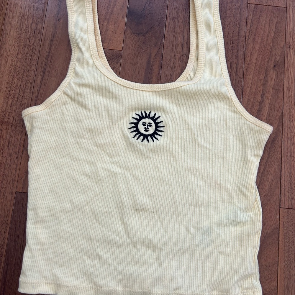 Sun Embroidered Cream Tank Top